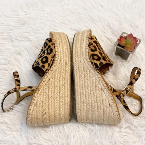 Franco Sarto TULA Animal print fur platform espadrille sandals wedges women 7.5