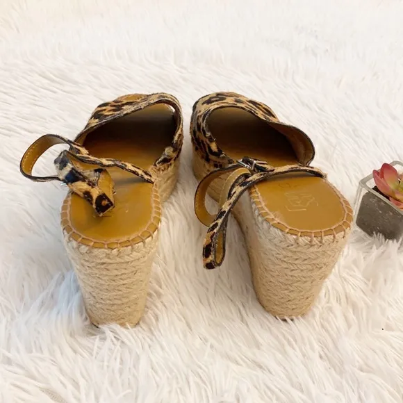 Franco Sarto TULA Animal print fur platform espadrille sandals wedges women 7.5