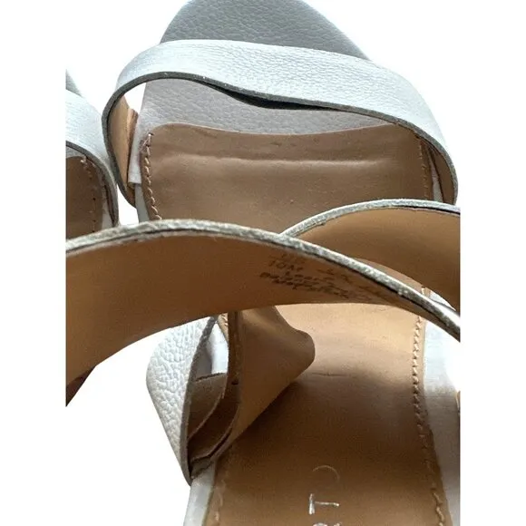 Franco Sarto White Leather Strap Wedge Sandals Cork Heel Ankle Strap Size 10
