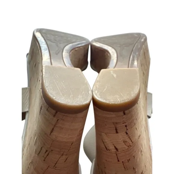 Franco Sarto White Leather Strap Wedge Sandals Cork Heel Ankle Strap Size 10