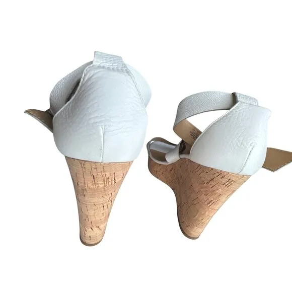 Franco Sarto White Leather Strap Wedge Sandals Cork Heel Ankle Strap Size 10