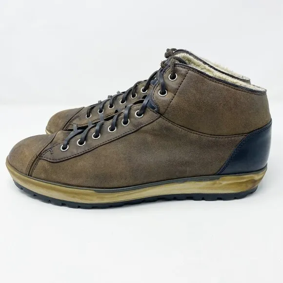 Frau Brown Leather Sneaker Boots Men's US Size 9.5 Lace Up Lug Sole