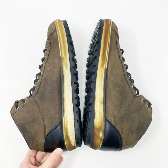 Frau Brown Leather Sneaker Boots Men's US Size 9.5 Lace Up Lug Sole