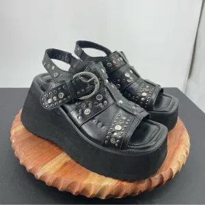 FREE PEOPLE ACE STUDDED WEDGES platform sandals IN BLACK SIZE 7