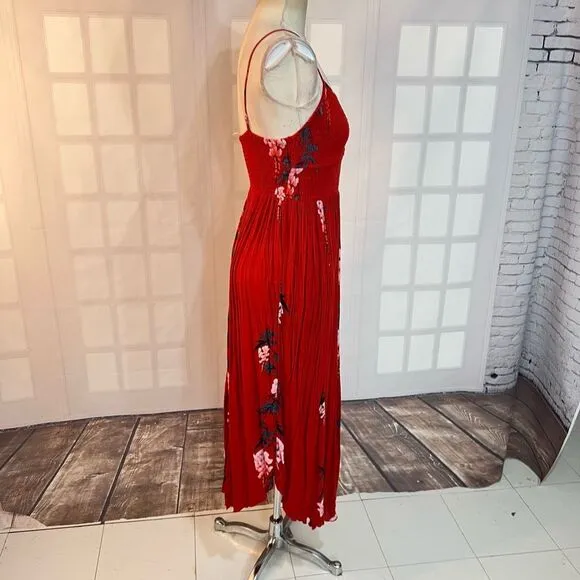 Free People Beau Red Floral Print Smocked Maxi Dress size small
