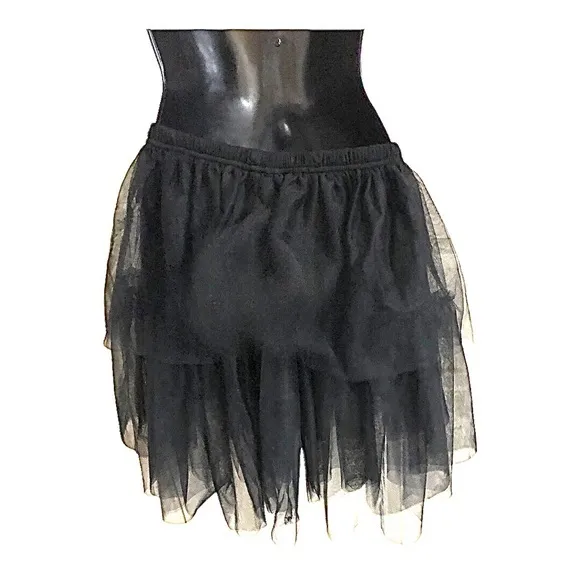 Free People black tiered layered chiffon tutu style princess mini skirt size XS‎