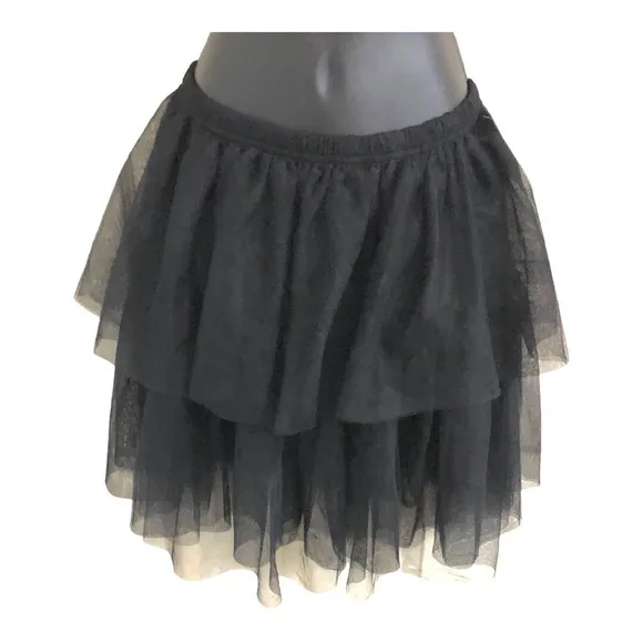 Free People black tiered layered chiffon tutu style princess mini skirt size XS‎