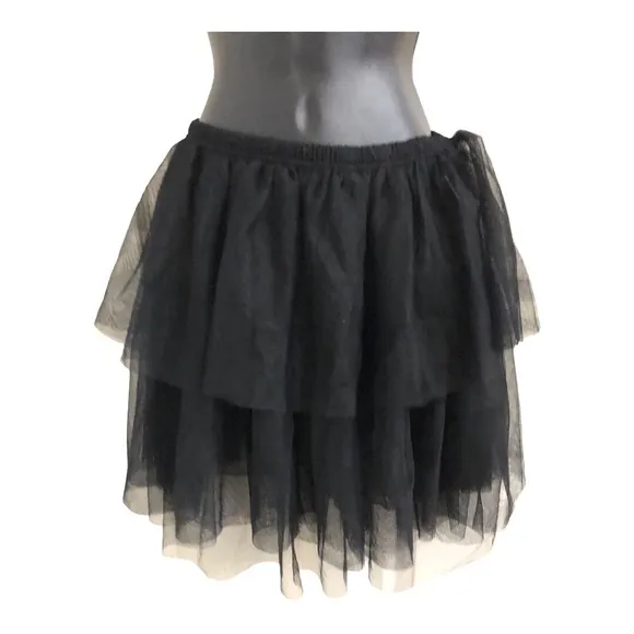 Free People black tiered layered chiffon tutu style princess mini skirt size XS‎