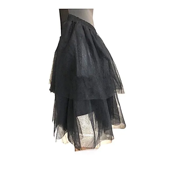 Free People black tiered layered chiffon tutu style princess mini skirt size XS‎