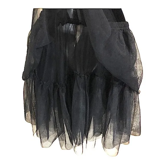 Free People black tiered layered chiffon tutu style princess mini skirt size XS‎