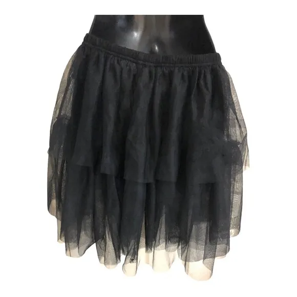 Free People black tiered layered chiffon tutu style princess mini skirt size XS‎