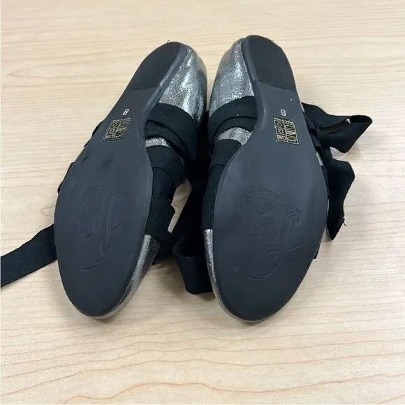 Free People Cece Wrap Ballet Flats Silver and Black US 8