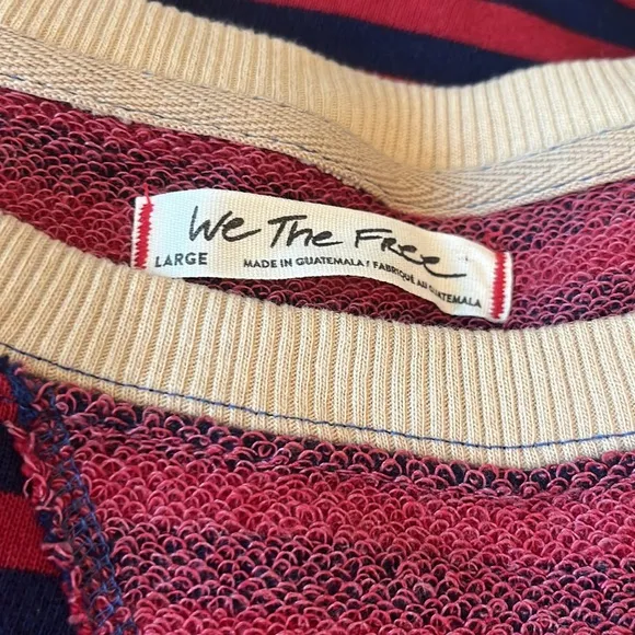 Free People Classic Striped Oversized Crewneck Pullover Sweater Red and Navy NWT