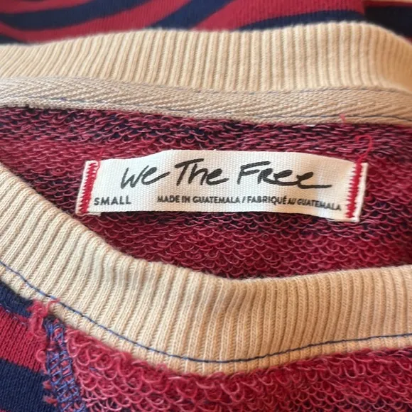 Free People Classic Striped Oversized Crewneck Pullover Sweater Red and Navy NWT