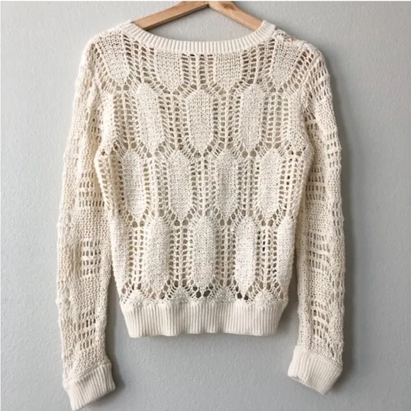 Free People Cream Crochet Knit Eyelet Lace Sweater