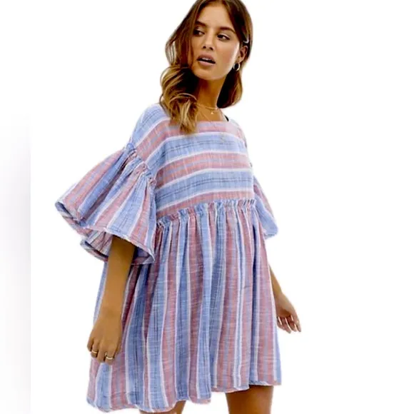 FREE PEOPLE Dress Flowy Oversized Mini Tunic Pockets