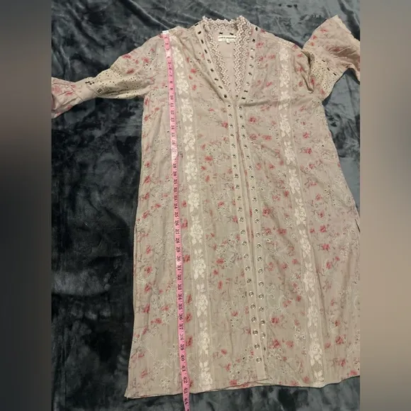 Free People Dusty Mauve Floral Print Eyelet Duster size M