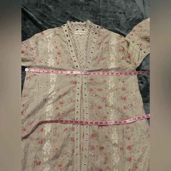 Free People Dusty Mauve Floral Print Eyelet Duster size M