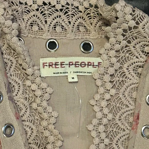 Free People Dusty Mauve Floral Print Eyelet Duster size M