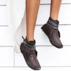 Free People Eastwood Moccasin Leather with Leather Wrap Striped Size EU 38 US 8