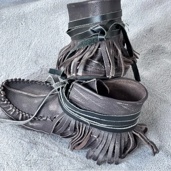 Free People Eastwood Moccasin Leather with Leather Wrap Striped Size EU 38 US 8
