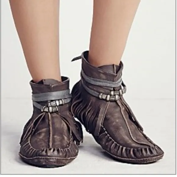Free People Eastwood Moccasin Leather with Leather Wrap Striped Size EU 38 US 8
