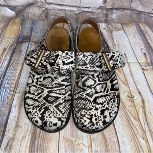 Free People Flat Shoe Seattle Clog Snake Print Sling Back Cow Hair Size 37 - 7