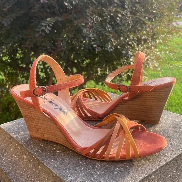 Free People Golden Hour Leather Wedges Size 9