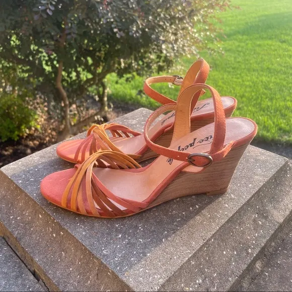 Free People Golden Hour Leather Wedges Size 9