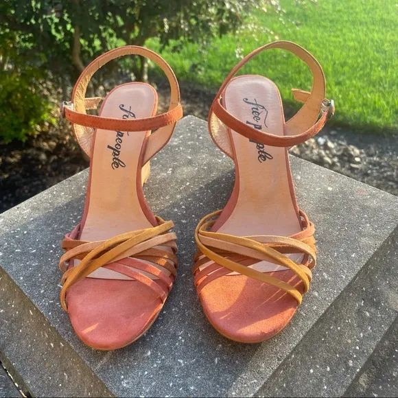 Free People Golden Hour Leather Wedges Size 9