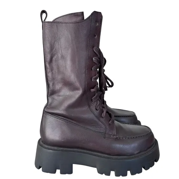 Free People Jones Lug Sole Lace Up Boots Burgundy Size 7 NWOT