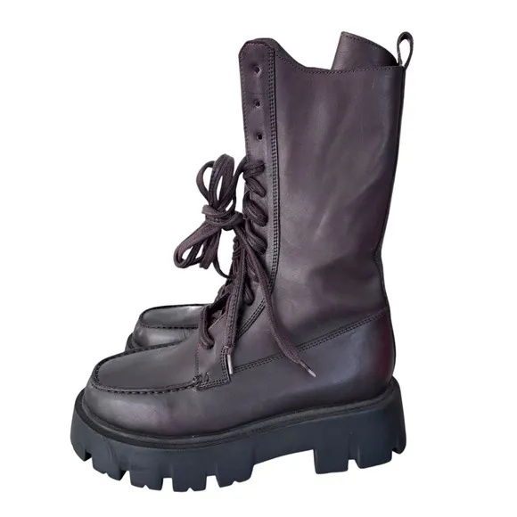Free People Jones Lug Sole Lace Up Boots Burgundy Size 7 NWOT