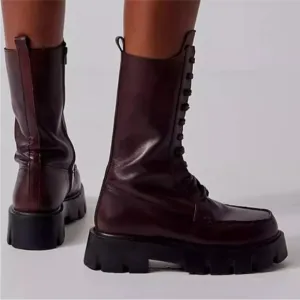 Free People Jones Lug Sole Lace Up Boots Burgundy Size 7 NWOT