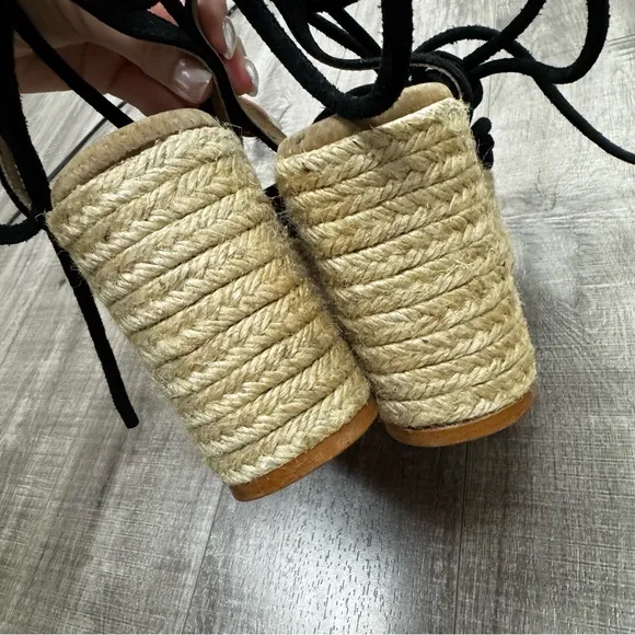 Free People Sandal Platform Wedge Espadrille Black Strappy Wrap Up Size 38 (8)
