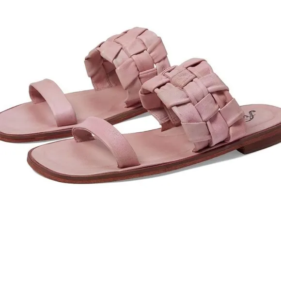 FREE PEOPLE Sandals River Pink Woven Leather Flats Sz 37