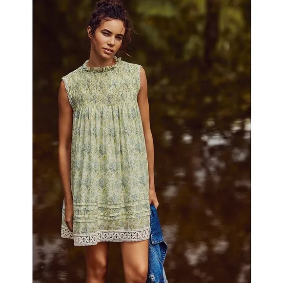Free People Shea Printed Floral Mini Dress Tunic NWT