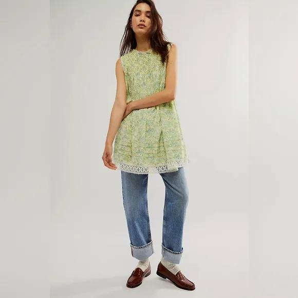 Free People Shea Printed Floral Mini Dress Tunic NWT