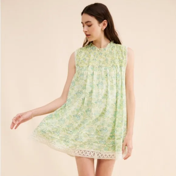 Free People Shea Printed Floral Mini Dress Tunic NWT