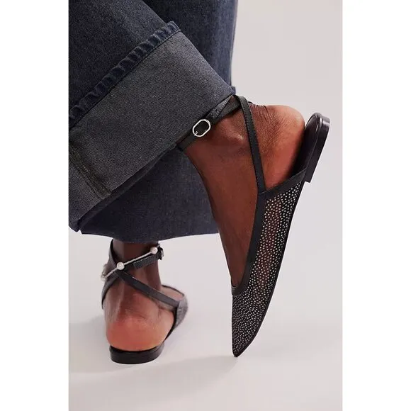 FREE PEOPLE Sheer Glitter Jules Flats / Black