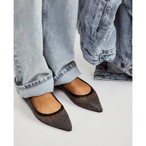 FREE PEOPLE Sheer Glitter Jules Flats / Black