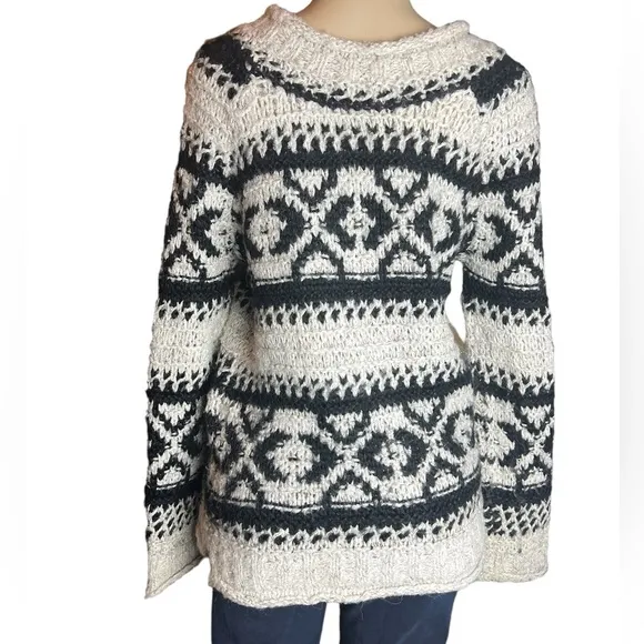 Free People Silver Reed Fair Isle Wool Blend Oversized Sweater Size Small​​​​