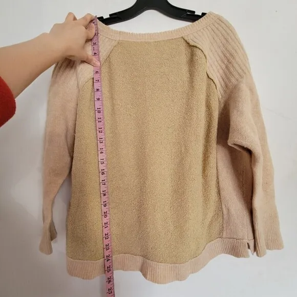 Free People Tabbard Pullover Long Sleeve Wool Knit Sweater Tan Cream Size XS