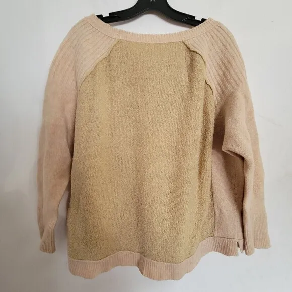 Free People Tabbard Pullover Long Sleeve Wool Knit Sweater Tan Cream Size XS