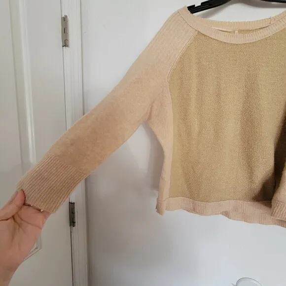 Free People Tabbard Pullover Long Sleeve Wool Knit Sweater Tan Cream Size XS