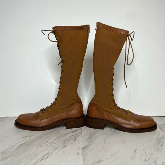 Free People Trickum Brown Lace Up Tall Boot 39