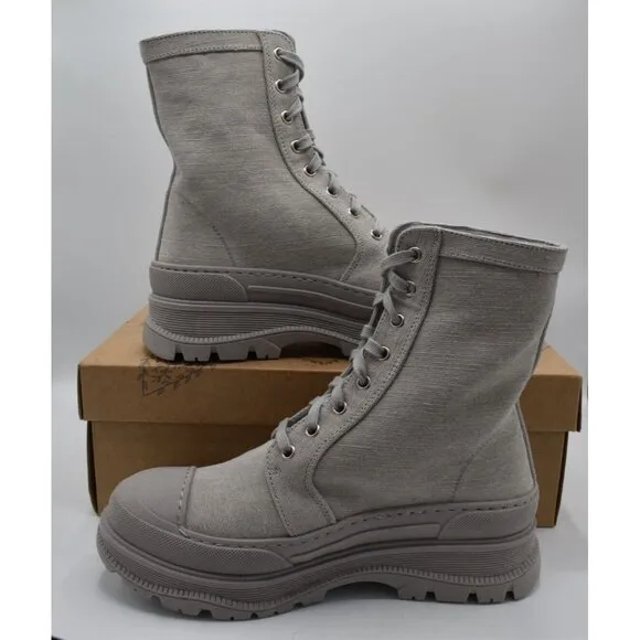 Free People Womens Size EU 37 US 6.5 Camp Out Dove Grey Canvas Combat Boots