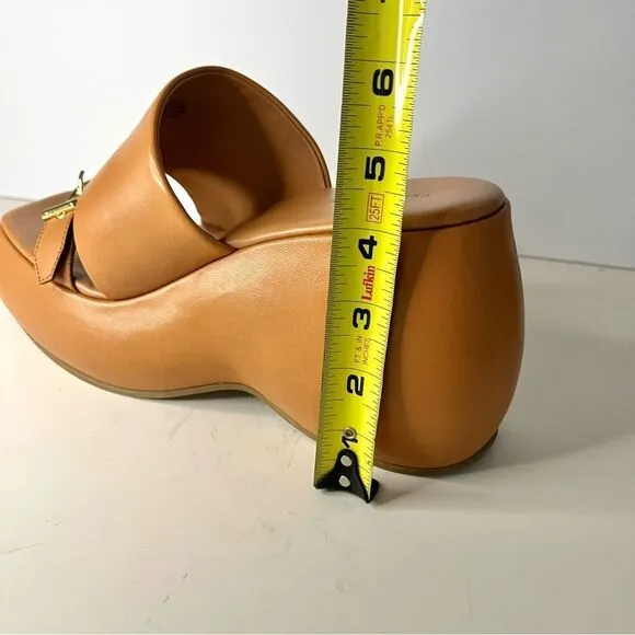 Free People Mila Minimal Leather Wedge Platform Sandal In Vacchetta Size 9.5 NIB