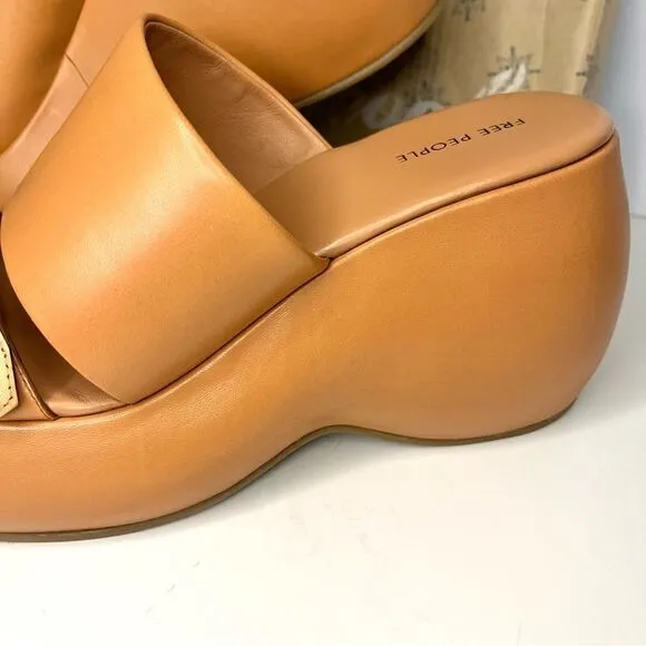 Free People Mila Minimal Leather Wedge Platform Sandal In Vacchetta Size 9.5 NIB