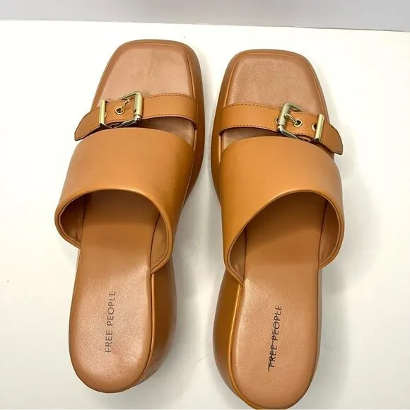 Free People Mila Minimal Leather Wedge Platform Sandal In Vacchetta Size 9.5 NIB