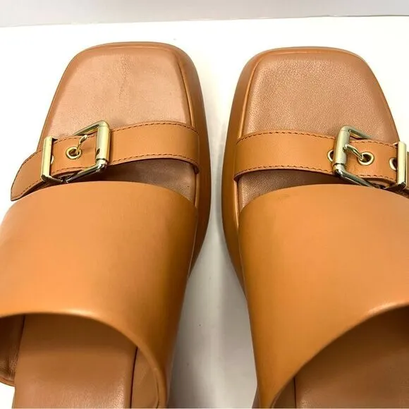 Free People Mila Minimal Leather Wedge Platform Sandal In Vacchetta Size 9.5 NIB